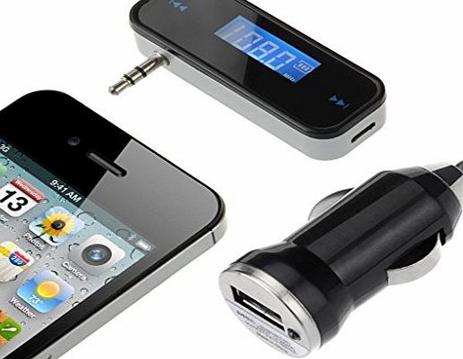 [With Car Charger] VicTop 3.5mm In-car FM Transmitter Radio Adapter for iPod iPad iPhone 6 5S 5C 5 5G 4S 4 3GS 3G Samsung Galaxsy S4 S3 Note 3 HTC One M7 / Mini Sony LG Blackberry Nokia Motorola, Tab